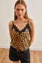 Women's Beige Leopard Strap Adjustable Lace Draped Knitted Tank Top Blouse Blz- 19001732 - 4