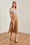 Women's Japanese Beige Elastic Waist Patterned Long Skirt Etk- 19000259 - 3