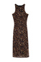 Kahverengi-Çok Renkli Leopar Desenli Bodycone/Vücudu Saran Midi Örme Tül Elbise TPRSS24EL00202 - 11