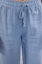 Blue 100% Linen Elastic Waist High Waist Wide Leg Trousers Twoss24Je00249 - 9