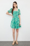 Green Patterned Waist Opening Mini Lined Chiffon Woven Dress TWOSS23EL01171 - 2