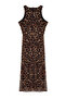 Kahverengi-Çok Renkli Leopar Desenli Bodycone/Vücudu Saran Midi Örme Tül Elbise TPRSS24EL00202 - 12