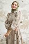 Beige Shirt Collar Embroidered Dress - 2