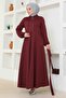 Front Zippered Stone Detailed Coat Brc2301-1 Claret Red - 6