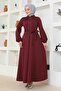 Front Zippered Stone Detailed Coat Brc2301-1 Claret Red - 2