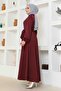 Front Zippered Stone Detailed Coat Brc2301-1 Claret Red - 4