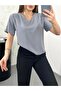 Women's Gray Shoulder Pleated V-Neck Aerobin Blazer - 3