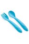 Blue Spoon Fork and Non-Spill Plate Set - 3