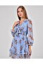 Women's Front Tie Patterned Double-breasted Dress - 3