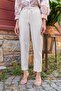 Women's Stone Color High-Waist Elastic Waist Jogger Pants Linen Pants 4000 - 3