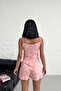 Women's Powder Print Soft Lace-Up Detailed Short Sleepwear Set - 5