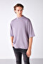 Ascolı Men's Oversize Fit Special Thick Textured Fabric High Collar Lilac T-shirt - 2