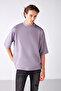 Ascolı Men's Oversize Fit Special Thick Textured Fabric High Collar Lilac T-shirt - 3