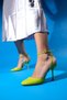 Blues Green Patent Leather Round Toe Ankle Strap Women's High Heels