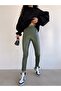 Wide Belt Raised Leather Leggings Khaki Green