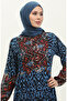 Patterned Viscose Dress - Half Button, Cobalt Blue Black 0308-01 - 4