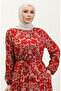 Claret Red Viscose Dress - Hümeyra Patterned, Model 0322-05 - 3