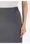 Gray Color Midi Length Classic Pencil Skirt with Elastic Waist and Back Slit with Zipper - 6