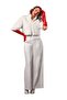 White Faux Leather Wide Pants with Stone Accessories - 2