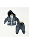 Knitted Denim Girls' Coat Set Black