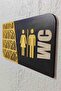 Horizontal Black Wc Gold Plexi Embossed Bay & - Man & Woman Warning Direction Sign - 2