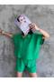 Women's Linen Shirt Shorts Set Green Oversize Summer Wear - 3