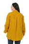 Women's Large Size Anchor Patterned Folded Sleeve Mustard Shirt with Pockets on the Chest - 3