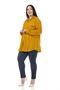 Women's Large Size Anchor Patterned Folded Sleeve Mustard Shirt with Pockets on the Chest - 5