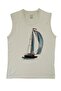 Men's Stone Color Sailboat Digital Printed Sleeveless T-shirt