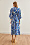 Cobalt Blue Double Breasted Collar and Slit Elastic Waist Women's Dress - ELB-19002188 - 2