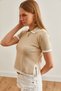 Women's Stone Color Detailed Side Slit Knitwear Blouse Blz- 19002667 - 3