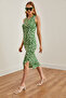 Women's Floral Grass Crew Neck Slit Knitted Midi Dress Elb- 19002183 - 4