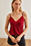 Women's Burgundy Strap Adjustable Lace Flowy Knitted Tank Top Blouse Blz- 19001732 - 4