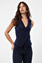 Lacivert Fitted/Vücuda Oturan Polo Yaka Esnek Örme Bluz TWOSS24BZ00085