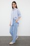 Blue 100% Linen Elastic Waist High Waist Wide Leg Trousers Twoss24Je00249 - 8