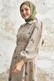 Beige Shirt Collar Embroidered Dress - 3