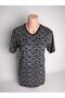 Black Viscose Lycra - V-Neck Short Sleeve Slit Women's T-Shirt Blouse
