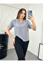 Women's Gray Shoulder Pleated V-Neck Aerobin Blazer - 2
