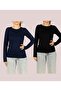 Women's Long Sleeve Stretch Fabric Stretchy Round Neck Crew neck (2 Pieces) - 2