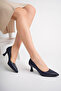 Genuine Leather Navy Blue Women's Leather Heeled Shoes Trc-92280 - 2