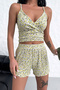Women's Yellow Floral Soft Lace-Up Detailed Short Pajama Set - 2