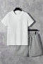 Unisex Black Oversize Crew Neck Bottom Top T-shirt with Shorts Double Set - 2