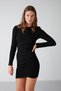 Belıssa Women's Wide Ribbed Stretch Fabric Body Hugging Bodycon Frosted Mini Black Dress