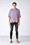Ascolı Men's Oversize Fit Special Thick Textured Fabric High Collar Lilac T-shirt - 4