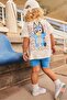 BLUE EMBOSSED PRINTED T-SHIRT AND SHORTS TIGHTS