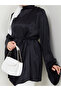 Satin Lace-Up Black Tunic Blouse - 6