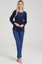 Women's Large Size Long Sleeve Navy Blue Pajama Set C3T2N6O1 - 4