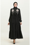 Black Embroidered Drawstring Belted Dress - 0382-04