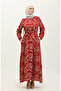 Claret Red Viscose Dress - Hümeyra Patterned, Model 0322-05 - 2