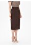Brown Midi Length Classic Pencil Skirt with Elastic Waist and Back Slit with Zipper - 4
